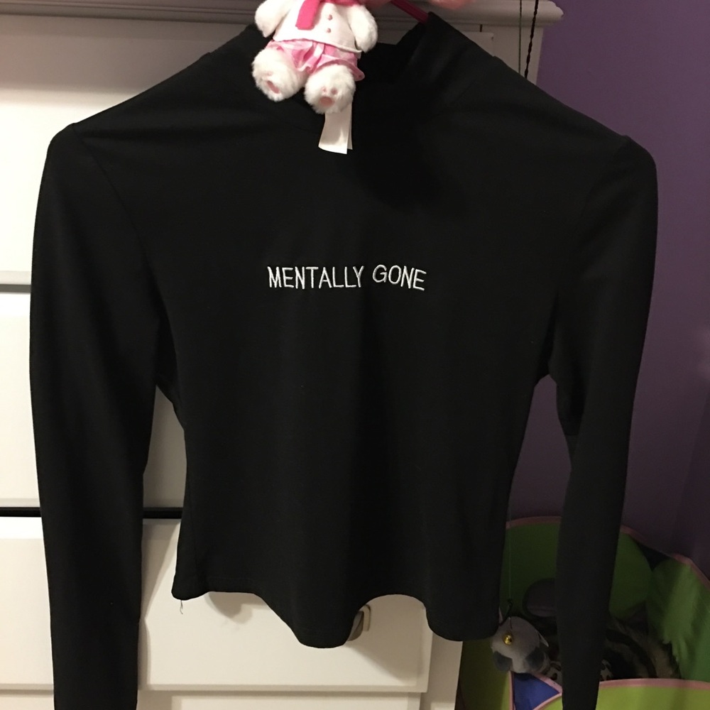 Black "Mentally Gone" Long Sleeve Mock Neck Top - Picture 3 of 4